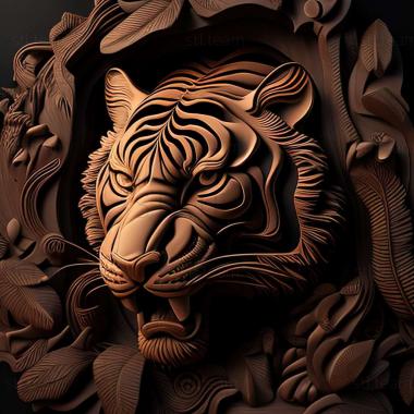 3D model tiger on carved (STL)